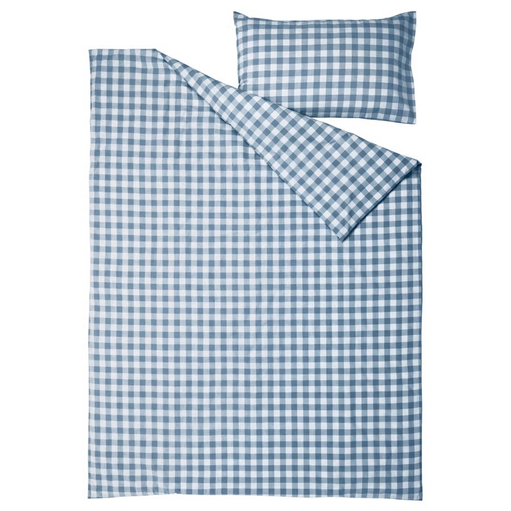 Blue Gingham Check Duvet Cover Twin Set